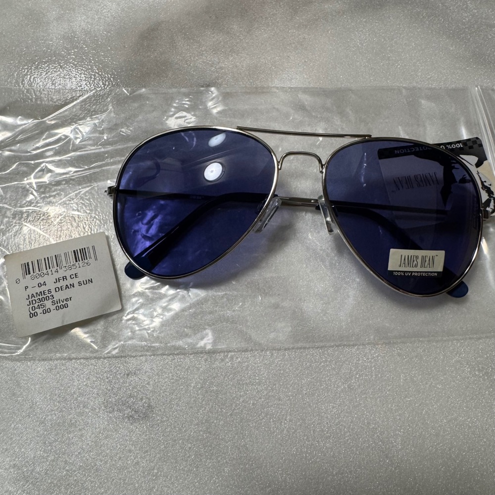James Dean Sunglasses JD3003 Silver Frame Blue Lens Aviator Style NWT
